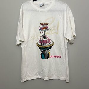Vintage 90’s Stratosphere Mens White‎ Big Shot Roller Coaster Graphic T-Shirt XL